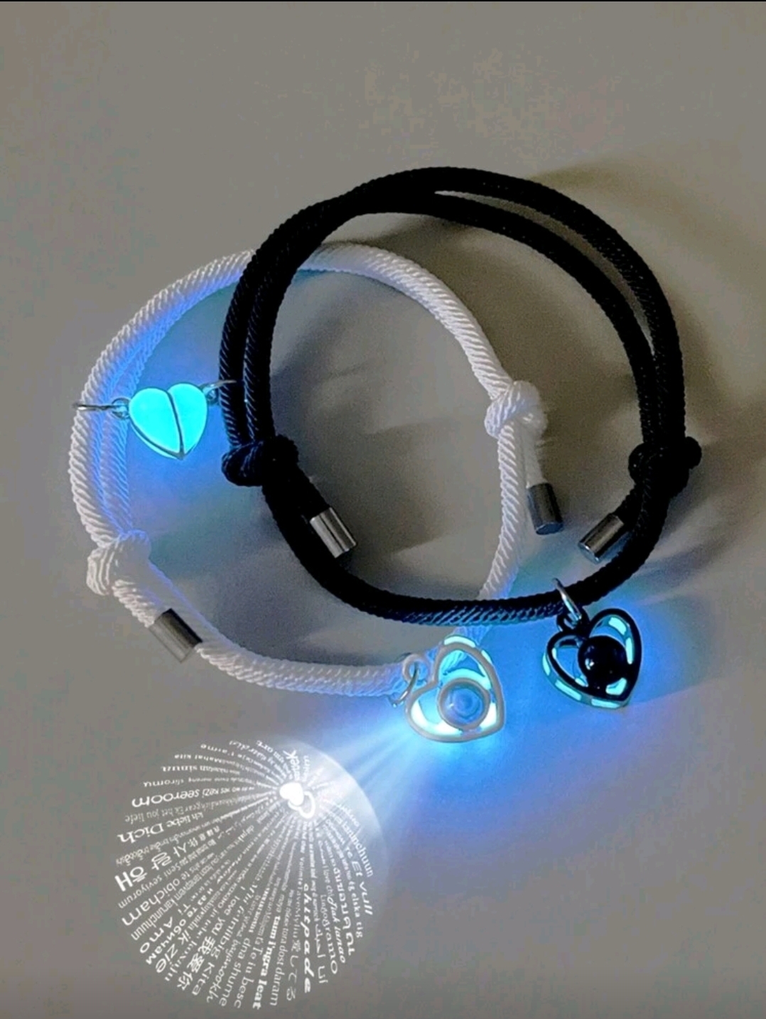 PULSERA PARA PAREJA BLANCO Y NEGRO CORAZON Y PERLA P41